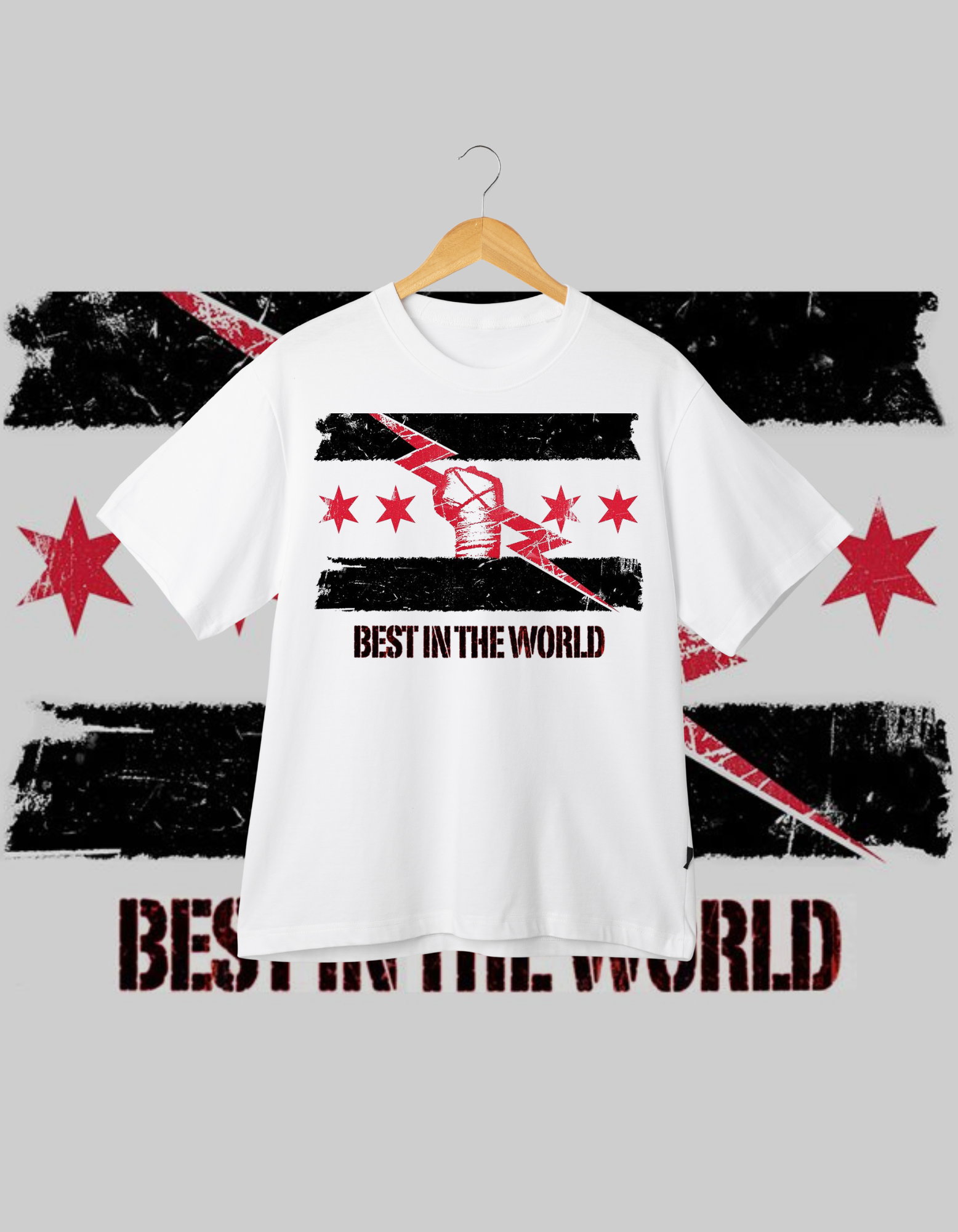CM Punk "Best In The World" Chicago Flag Inspired Pro Wrestling T-Shirt