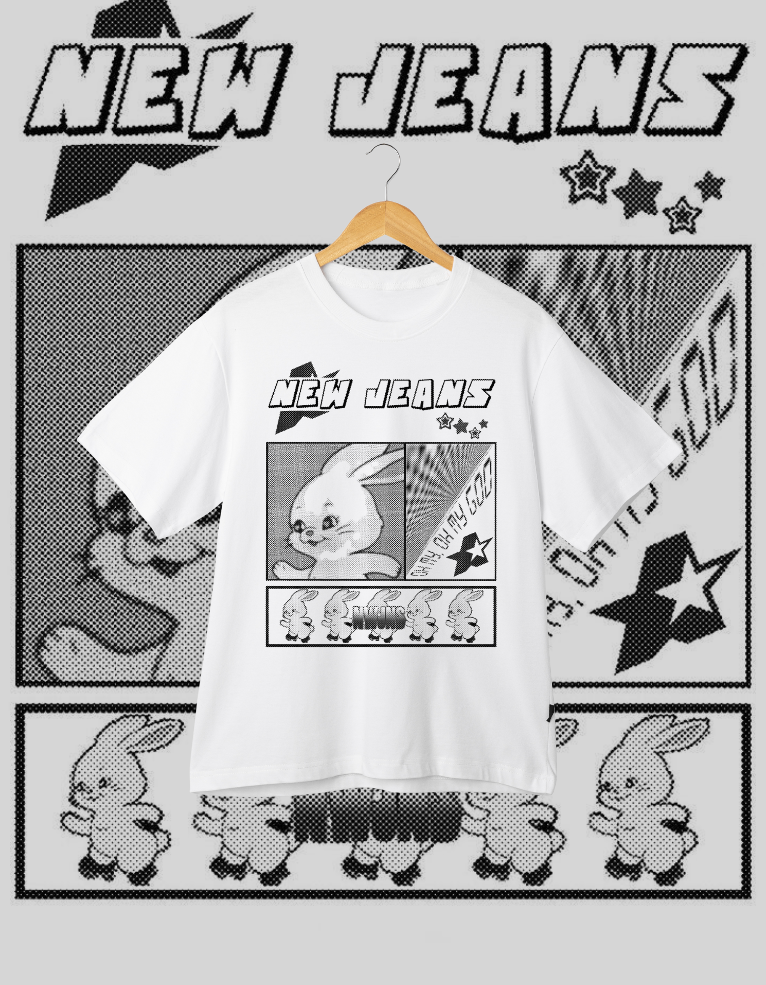 NewJeans Manga Bunny Black & White T-Shirt K-Pop Merch