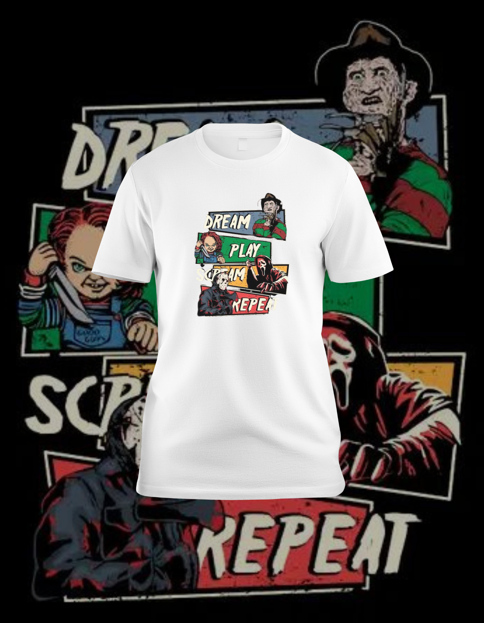 Horror Movie Villains Dream Play Scream T-Shirt