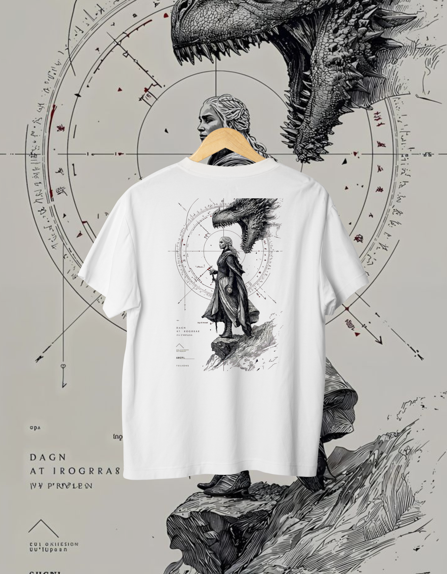 Daenerys Targaryen and Dragon Sketch Art T-Shirt