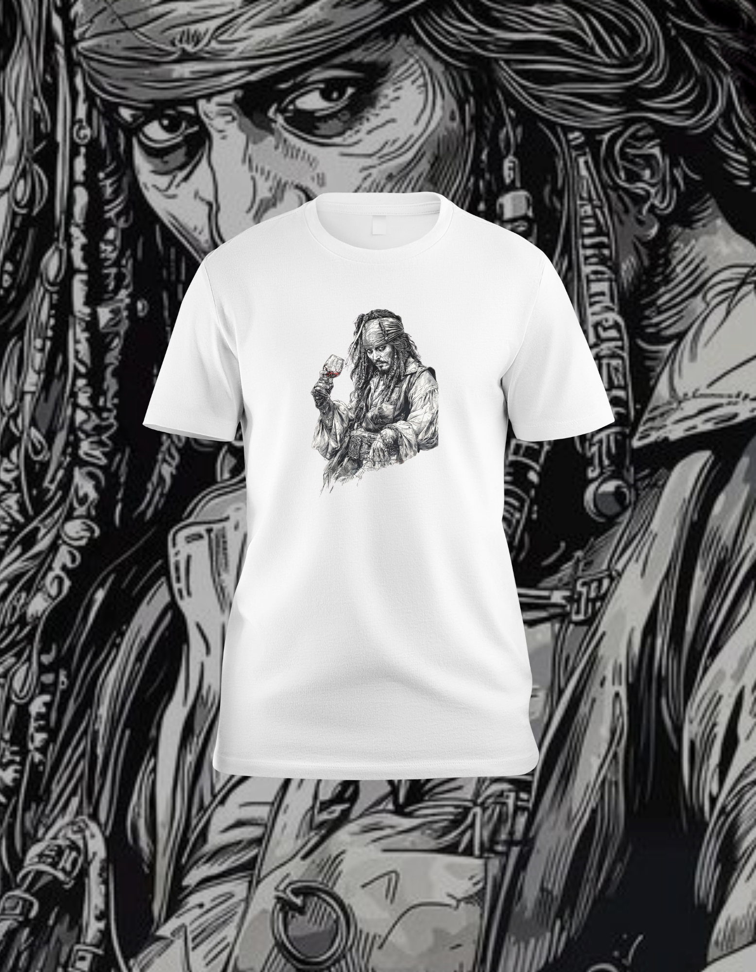 Captain Jack Sparrow Hand-Drawn T-Shirt