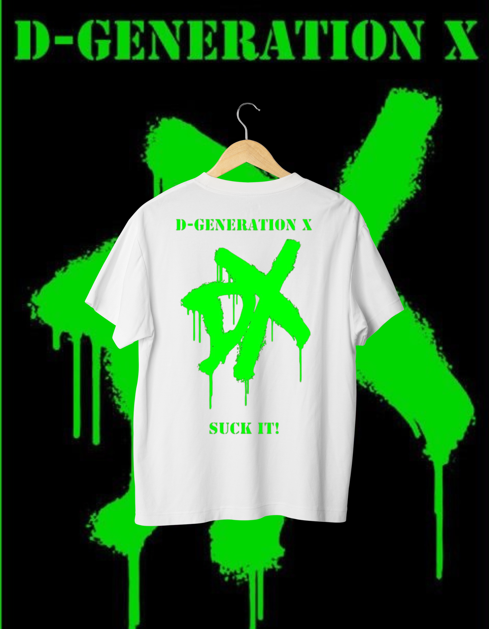 D-Generation X (DX) "Suck It!" Neon Green Graffiti Logo Wrestling T-Shirt