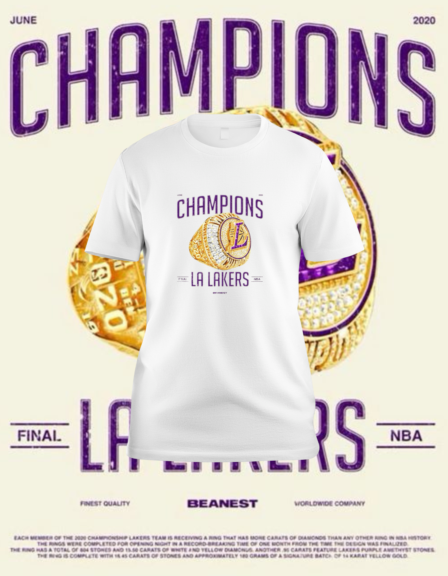 LA Lakers 2020 NBA Champions Ring Graphic T-Shirt - Finals Commemorative Tee