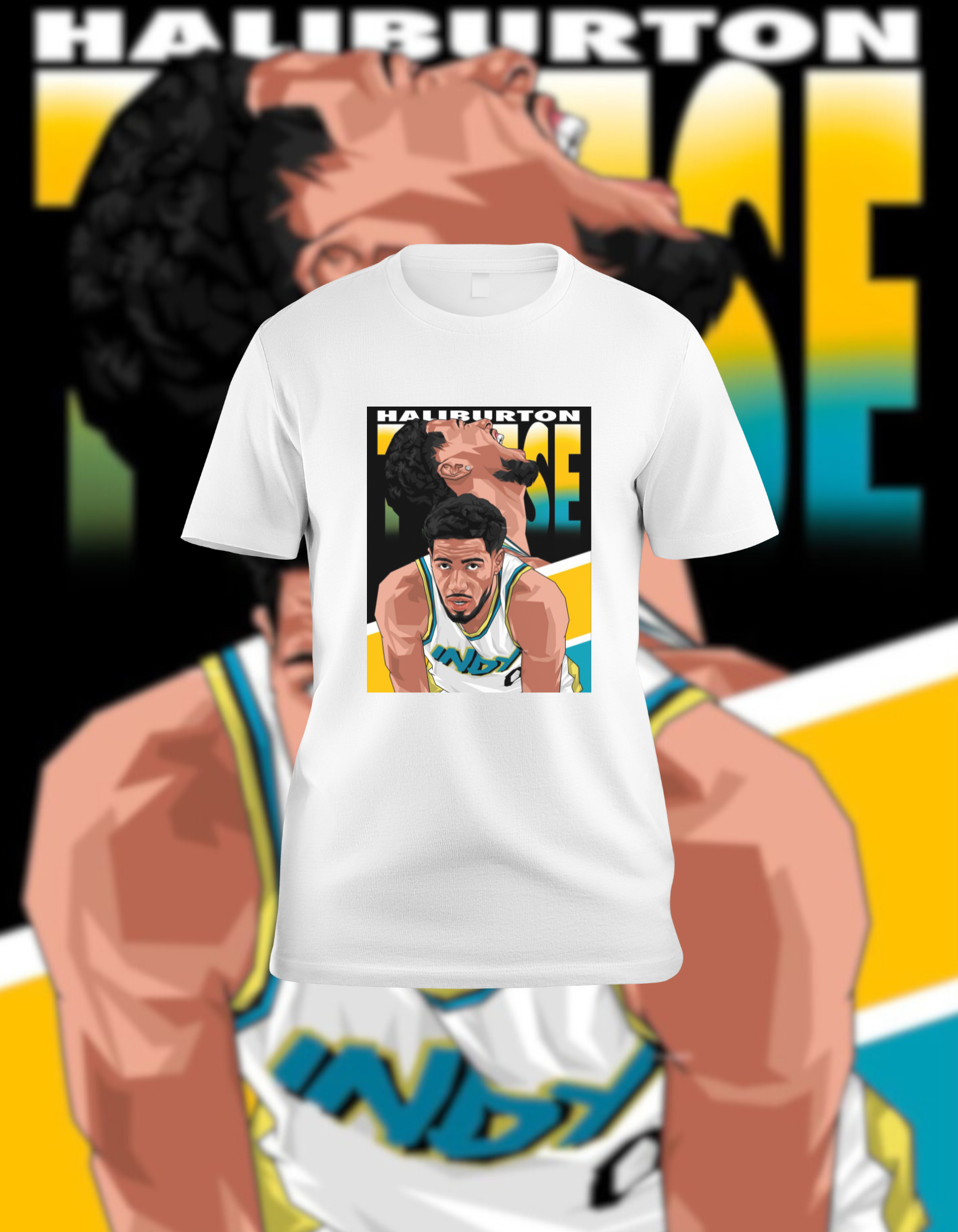 Tyrese Haliburton Pacers Caricature White T-Shirt