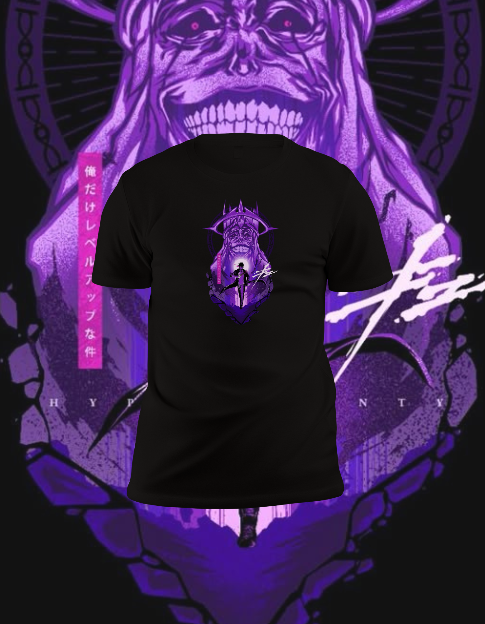 Solo Leveling Sung Jinwoo & Smiling Statue T-Shirt