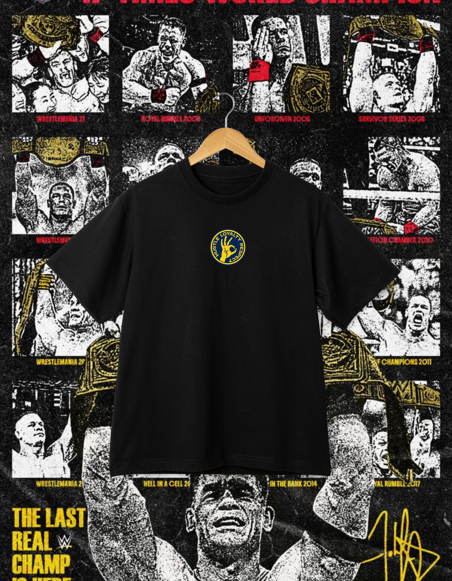 John Cena 17x World Champion Career Collage Black Wrestling T-Shirt