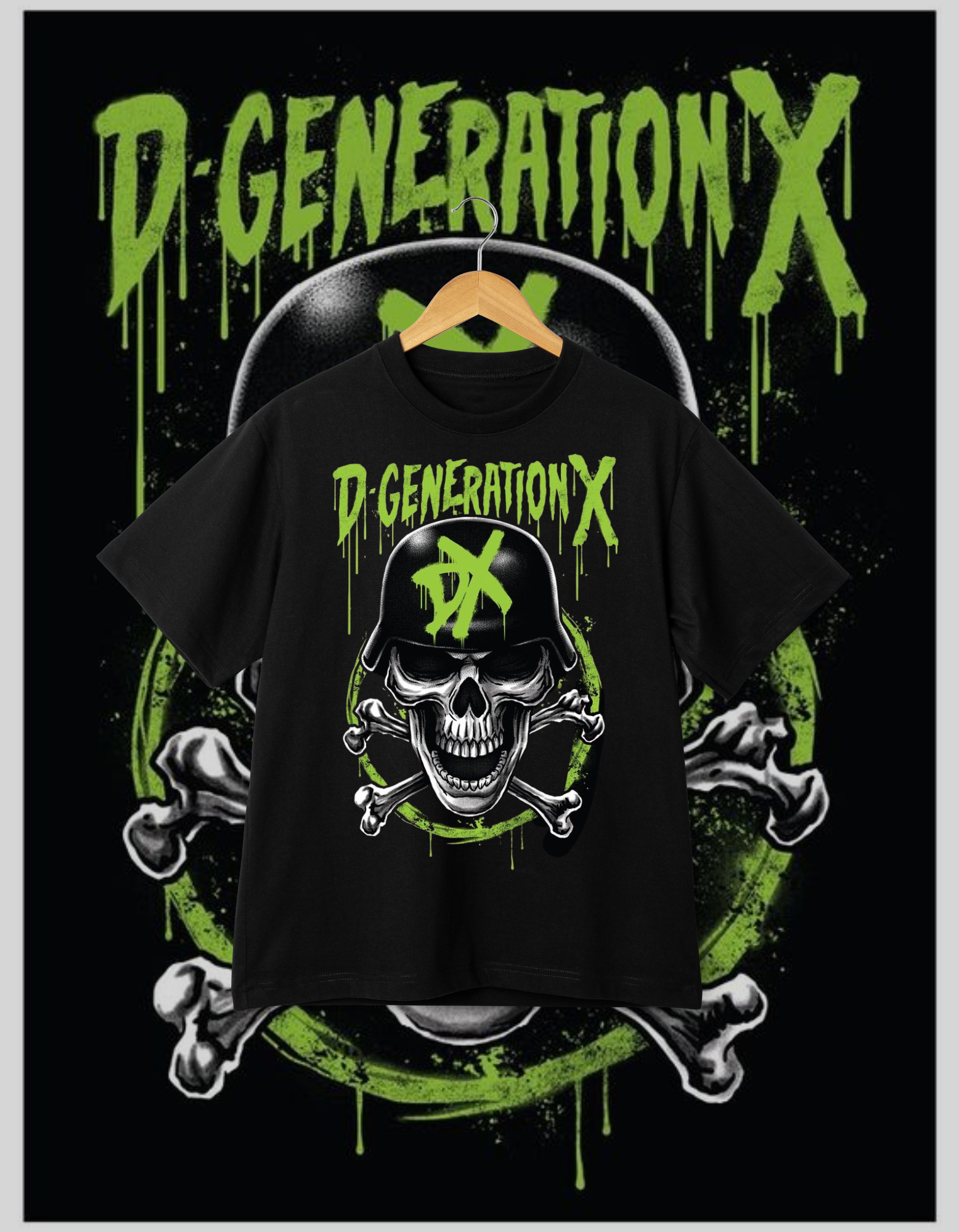 D-Generation X (DX) Skull & Crossbones Helmet Black Wrestling T-Shirt