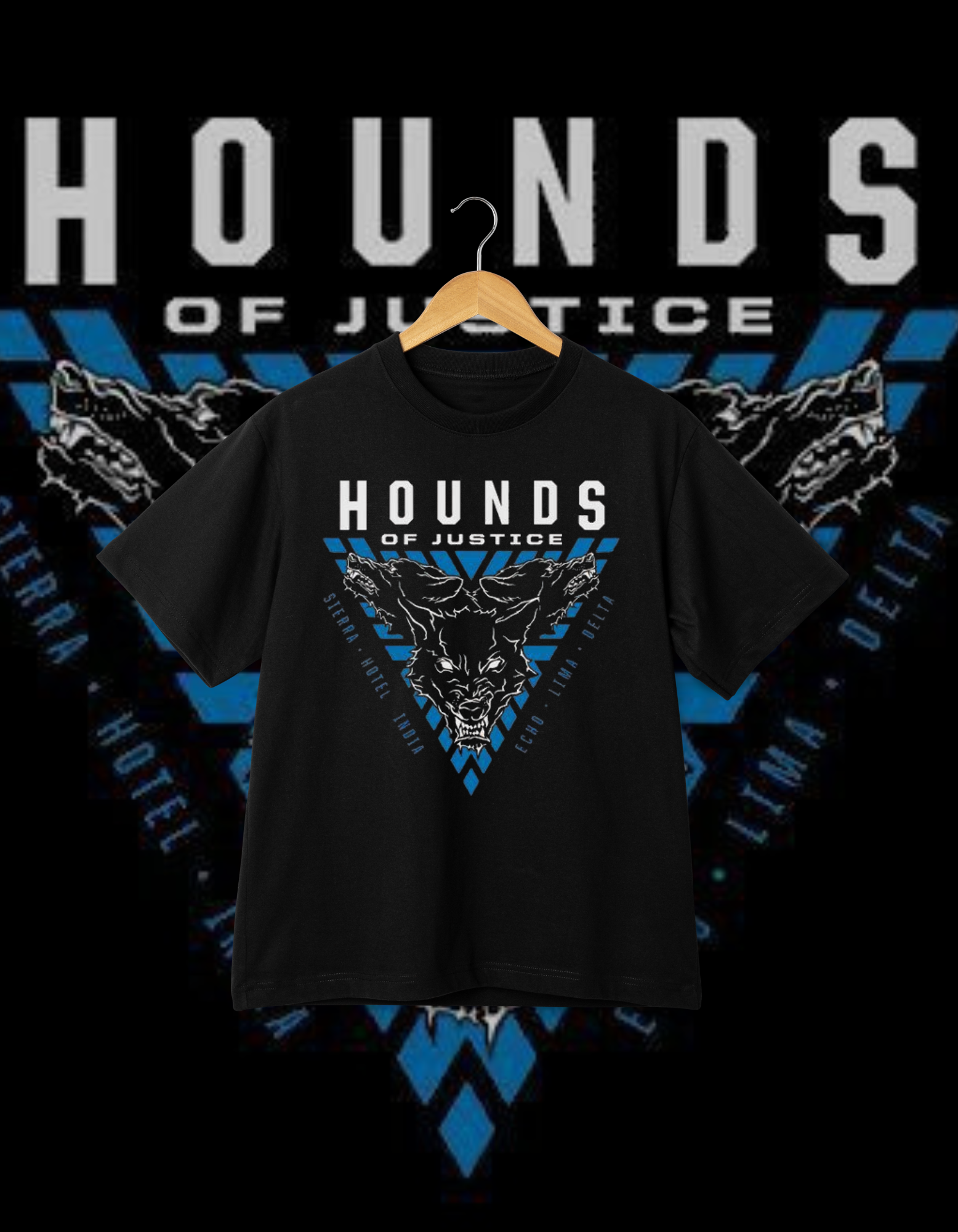 The Shield "Hounds of Justice" Tactical Logo Blue Wrestling T-Shirt