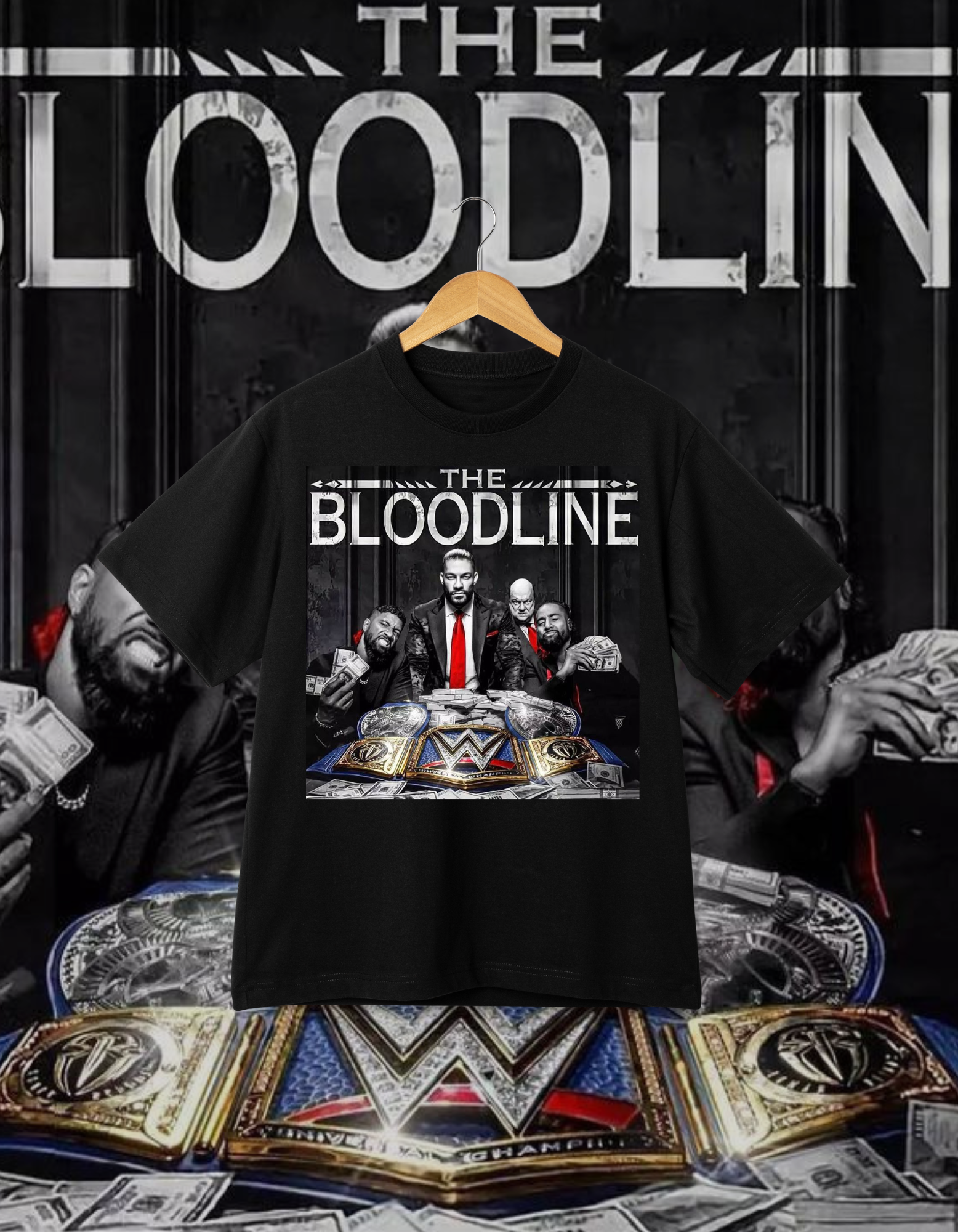 The Bloodline Undisputed Champions Photo Black Wrestling T-Shirt