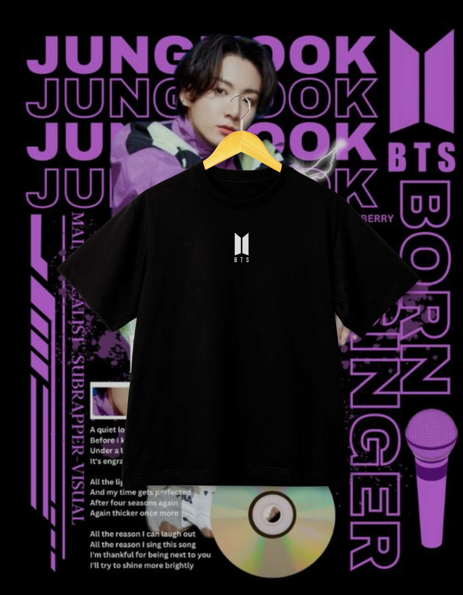 BTS Jungkook Purple Solo CD Black Back Print T-Shirt