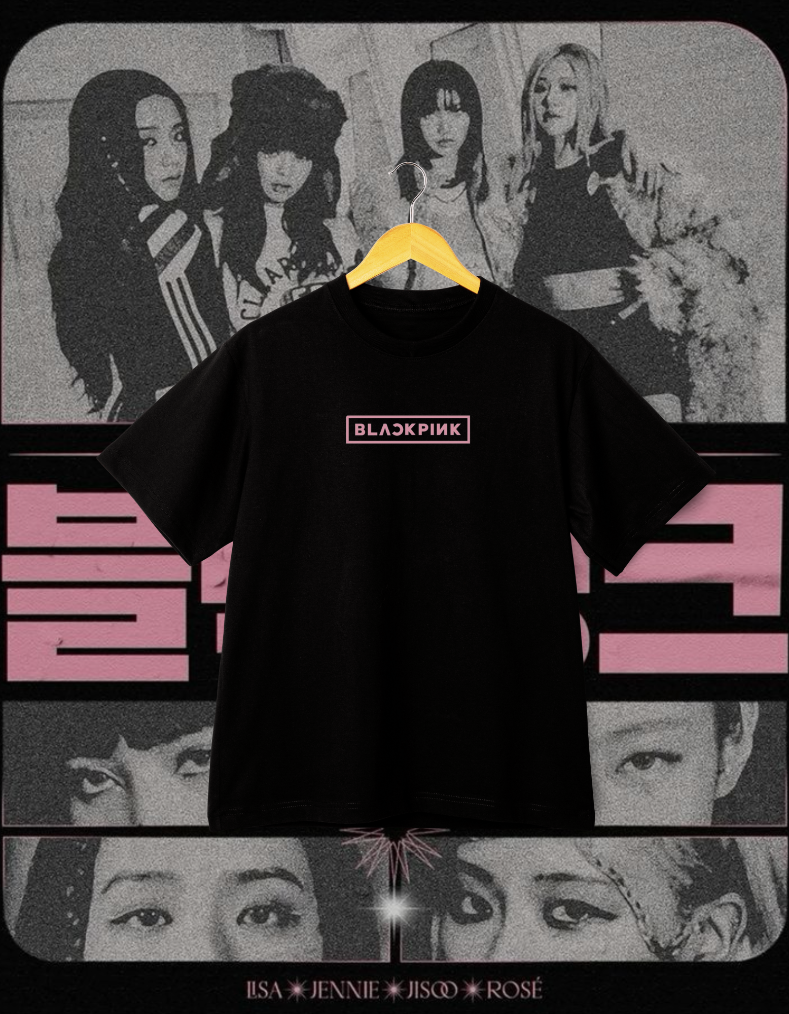 BLACKPINK Retro Korean Black & White Back Print T-Shirt