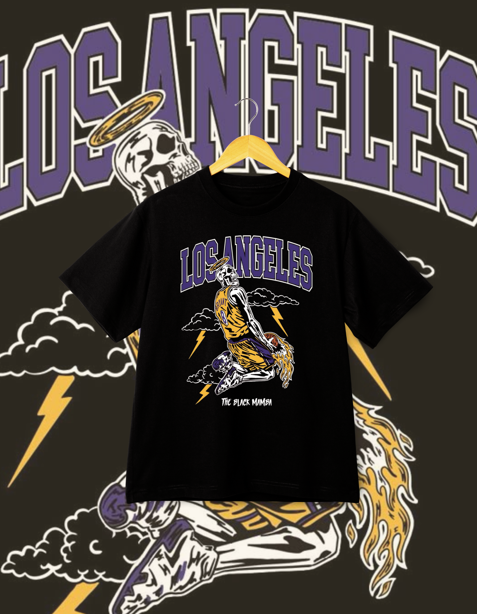 Kobe Bryant "Black Mamba" Skeleton Drop Shoulder T-Shirt