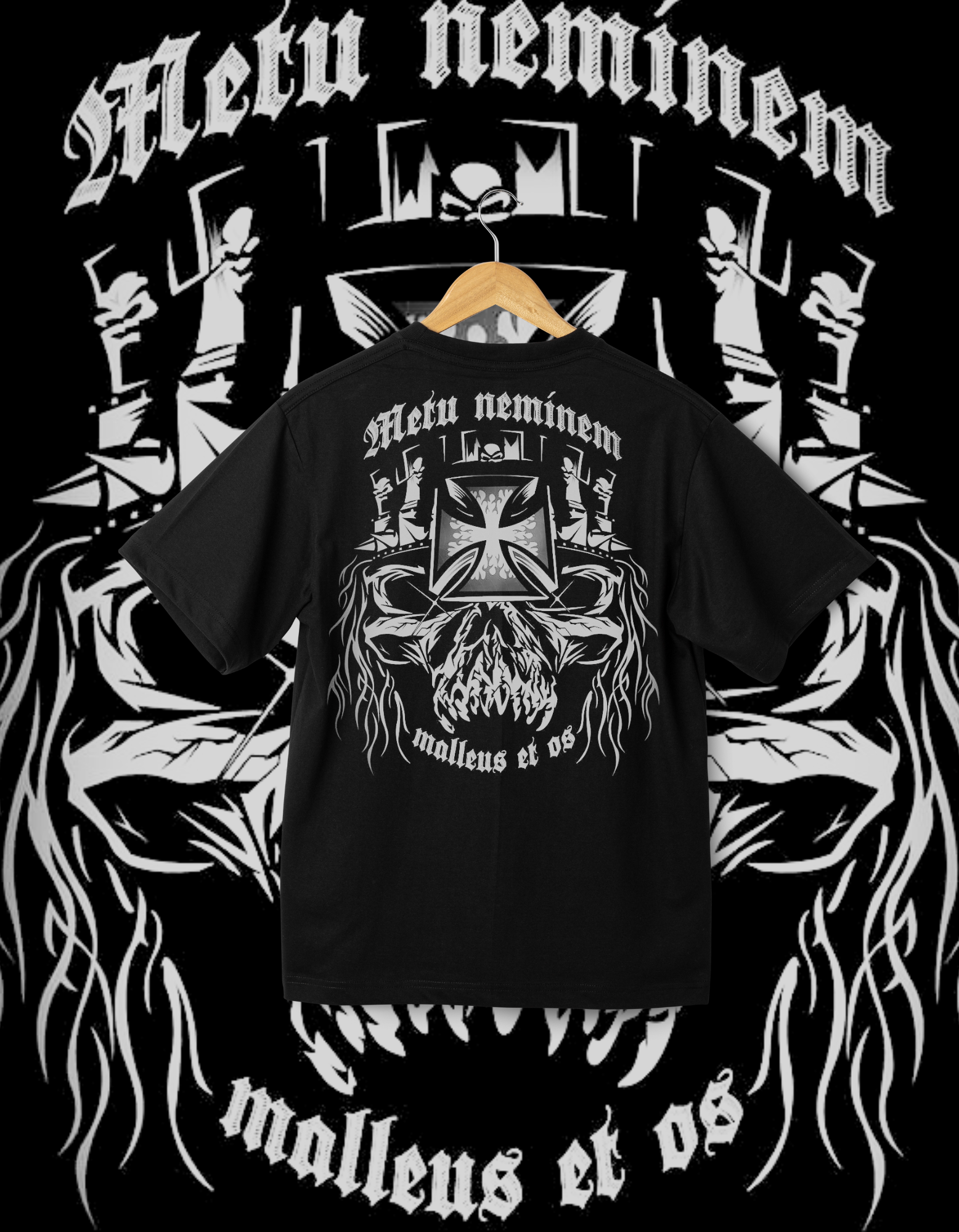 Triple H "Metu Neminem" Skull & Iron Cross Black Wrestling T-Shirt