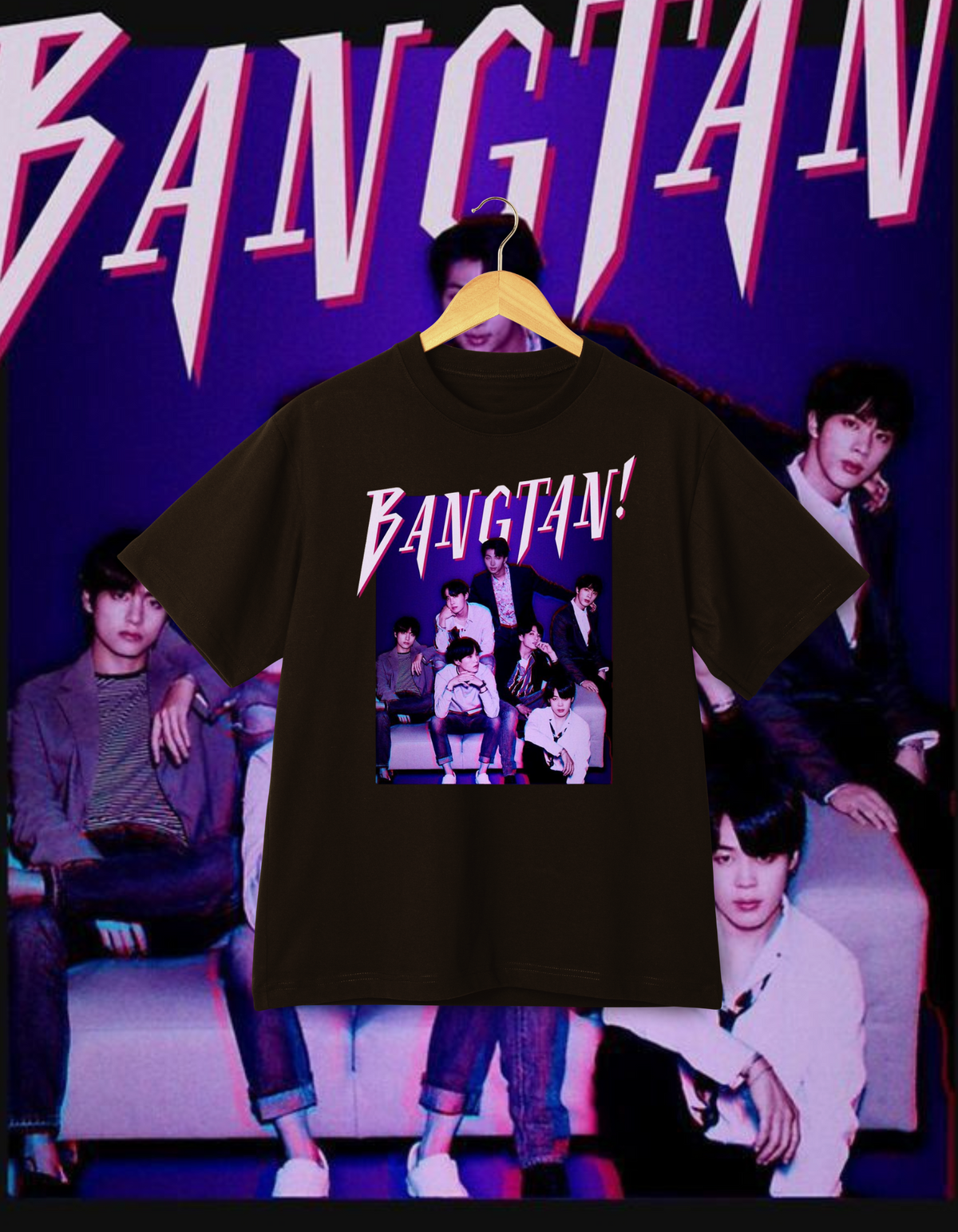 BTS 'Bangtan!' Retro Purple Black T-Shirt K-Pop Group Merch