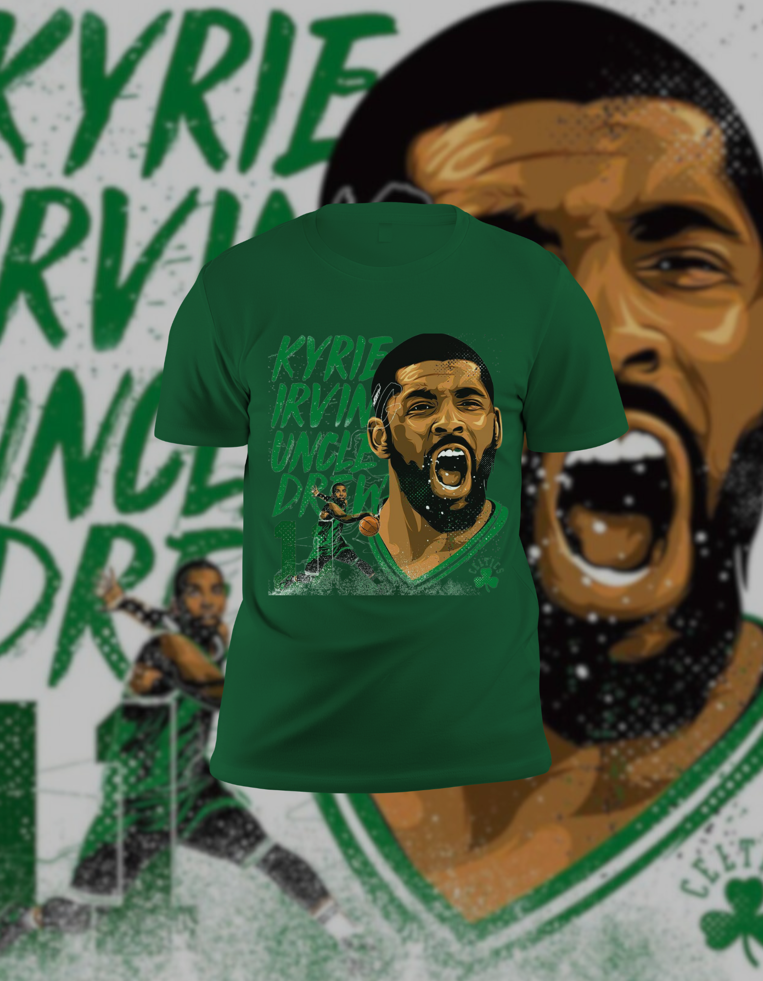Kyrie Irving Celtics Portrait "Uncle Drew" Graphic Green T-Shirt