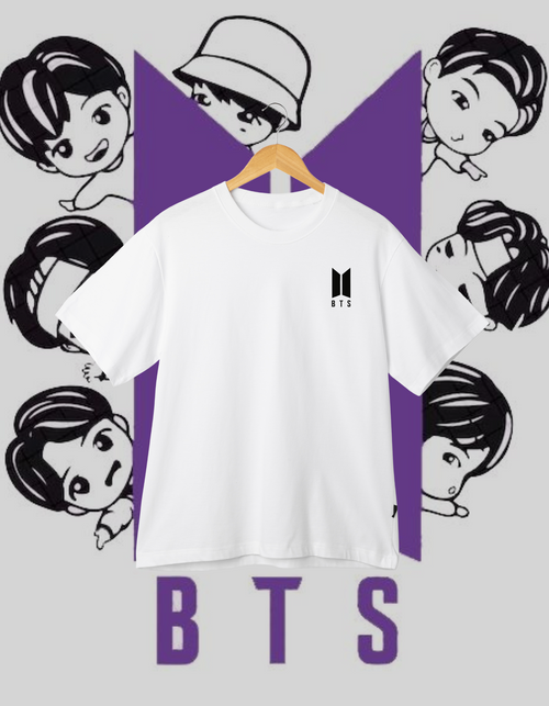 BTS Chibi Members Purple Logo Back Print T-Shirt ARMY Merch
