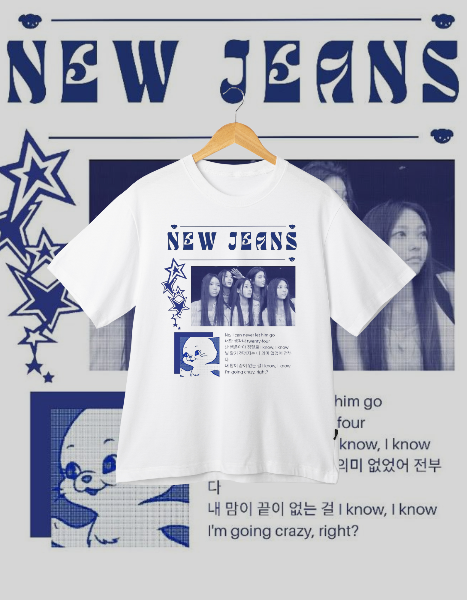 NewJeans Blue Retro Comic T-Shirt K-Pop Group Merch