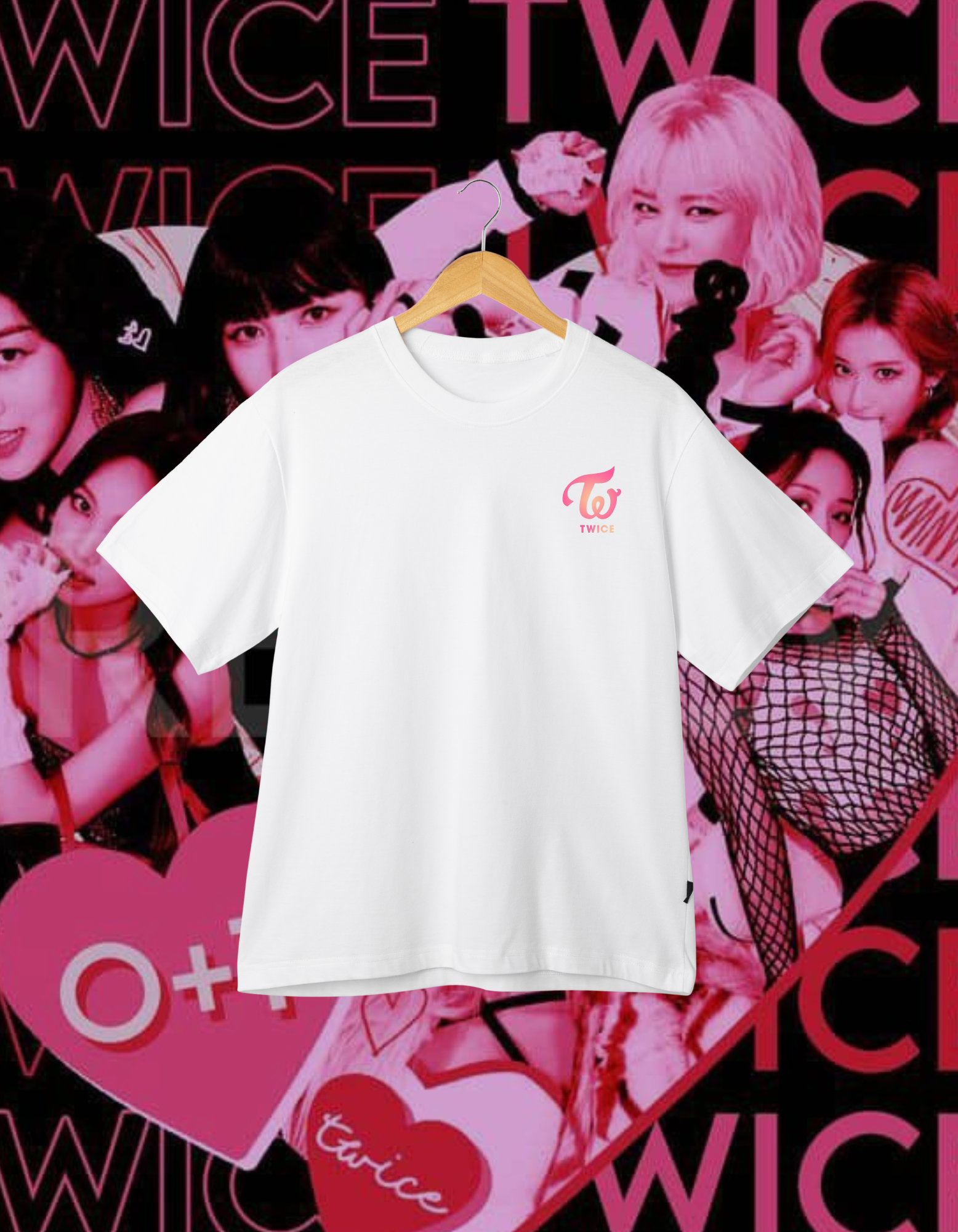 TWICE Pink Heart Group Photo Back Print T-Shirt ONCE Merch
