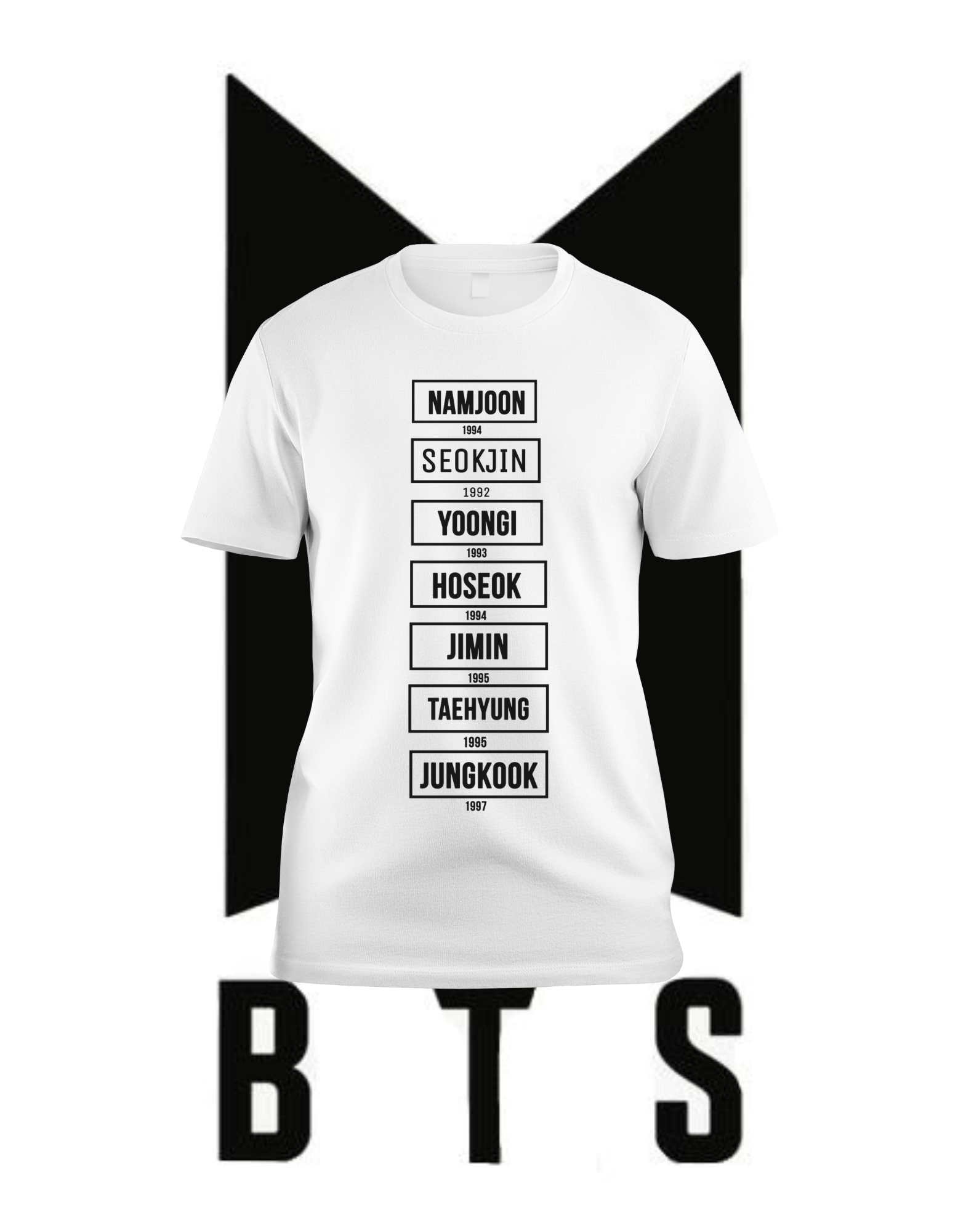 BTS Members Birth Year Black & White Stack T-Shirt