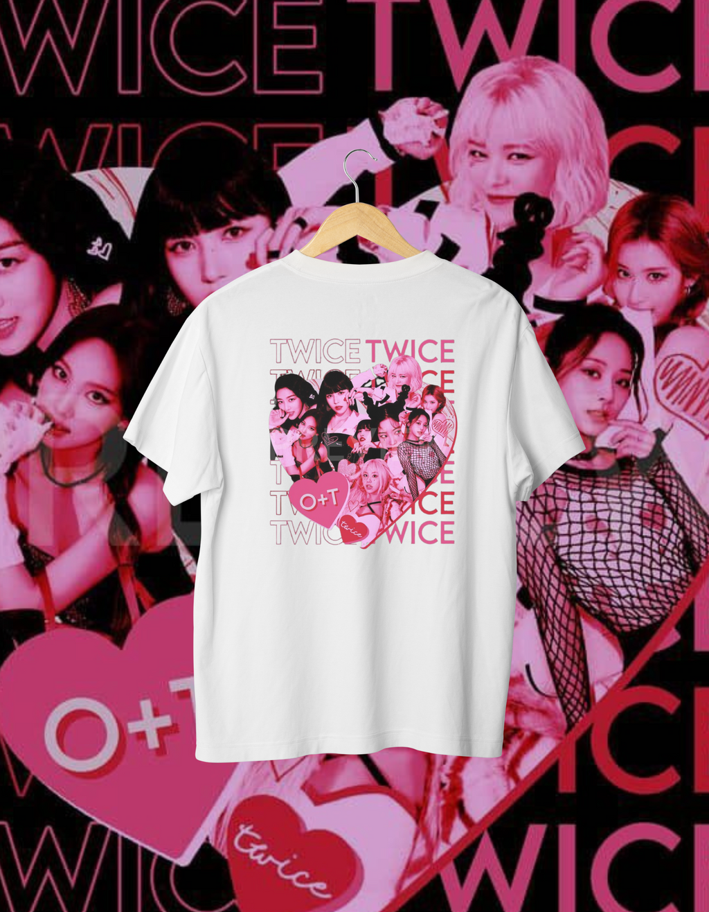 TWICE Pink Heart Group Photo Back Print T-Shirt ONCE Merch