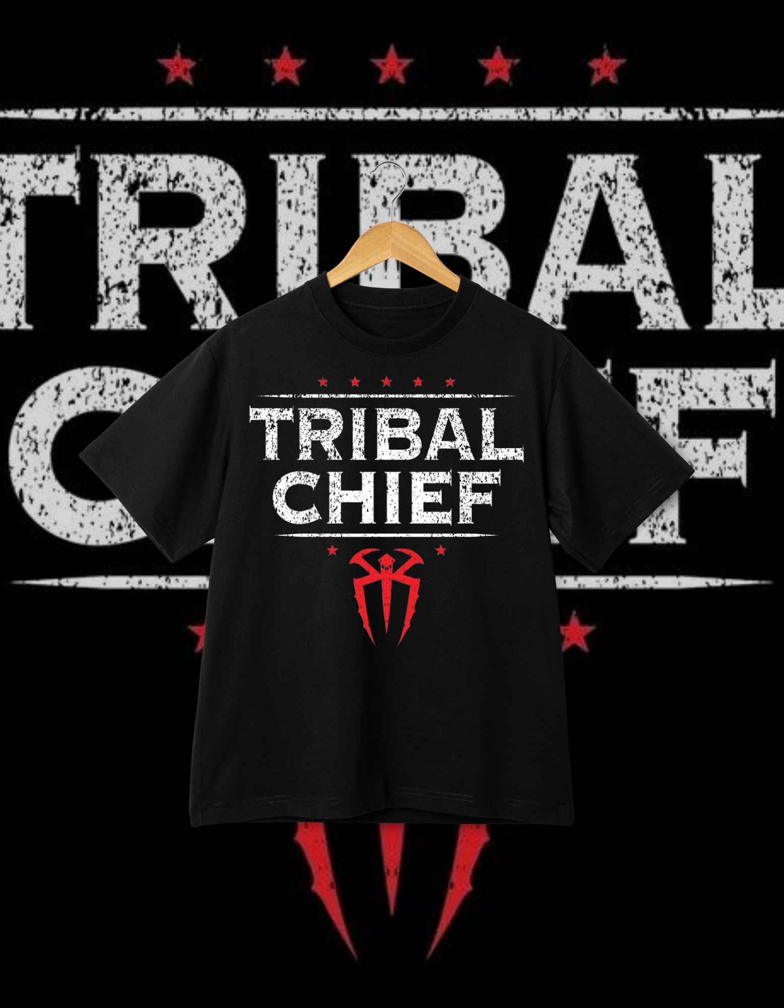 Roman Reigns "TRIBAL CHIEF" Classic Logo Black Wrestling T-Shirt