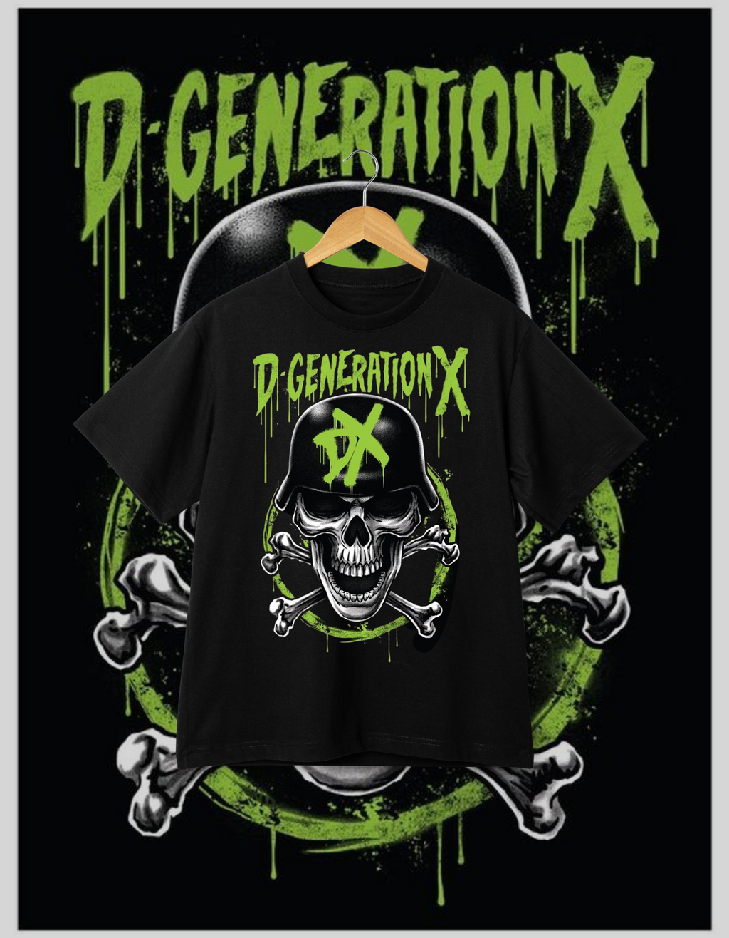 D-Generation X (DX) Skull & Crossbones Helmet Black Wrestling T-Shirt
