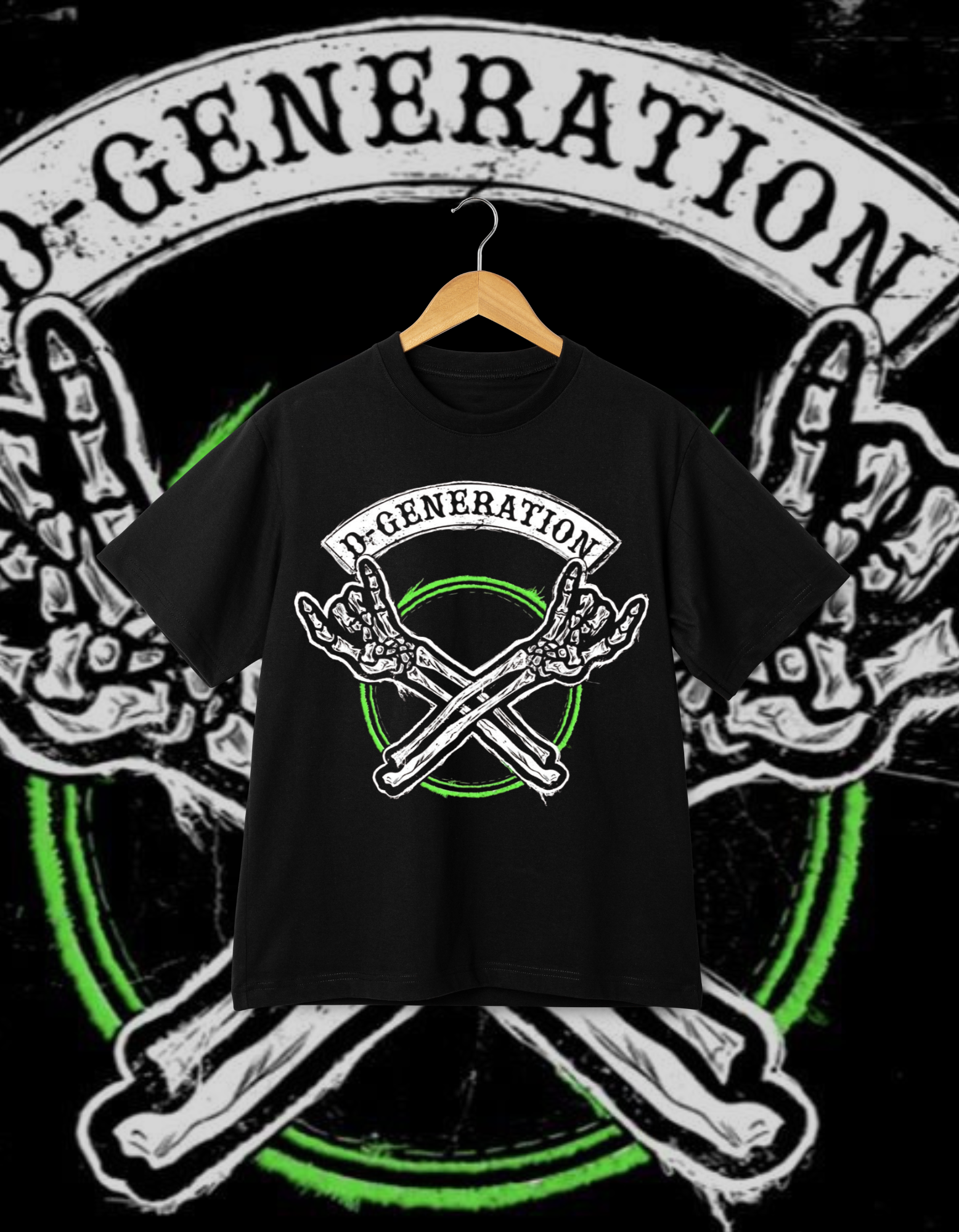 D-Generation X (DX) Skeleton Hands Green/Black Wrestling T-Shirt