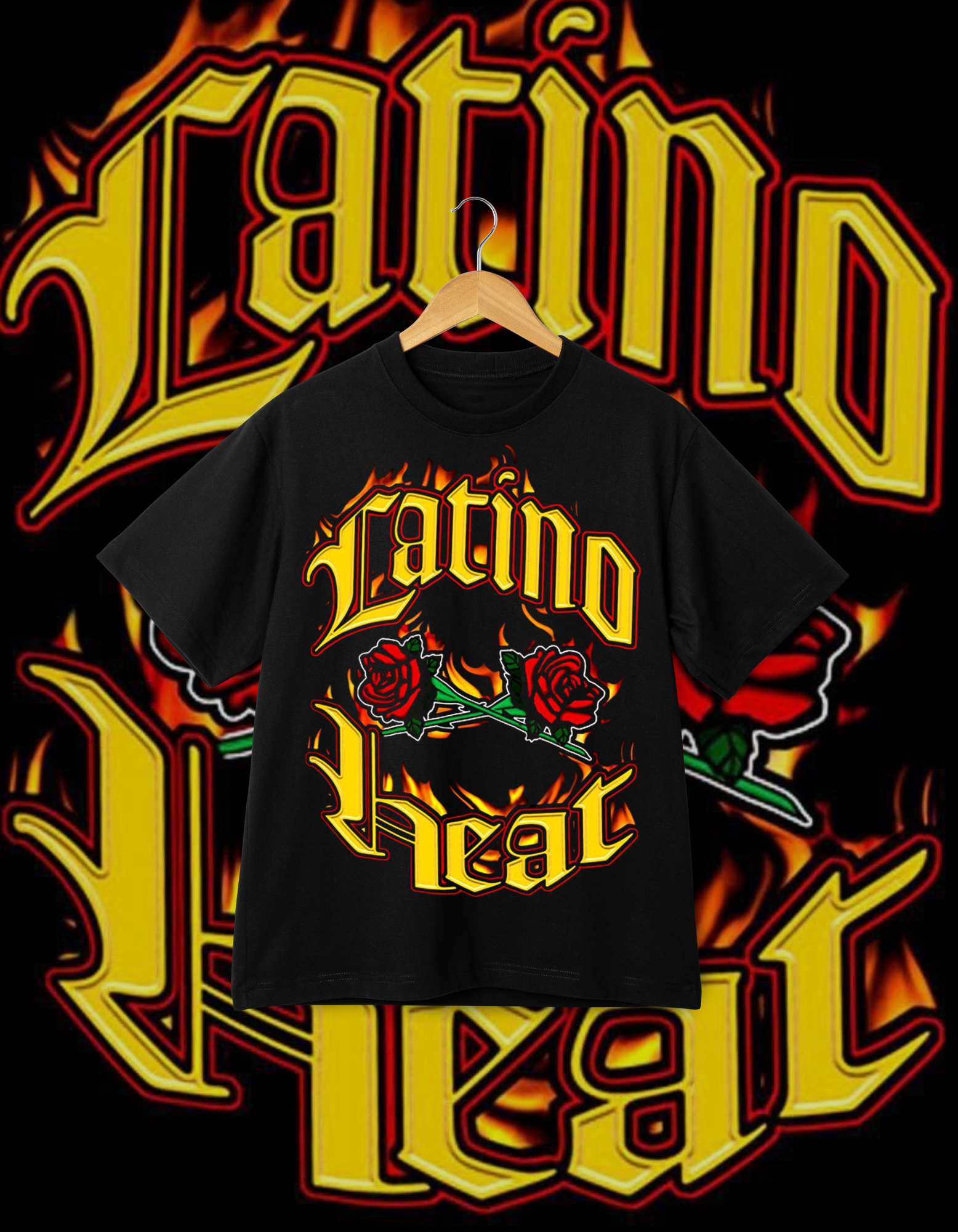 Eddie Guerrero "Latino Heat" Flame & Roses Black T-Shirt