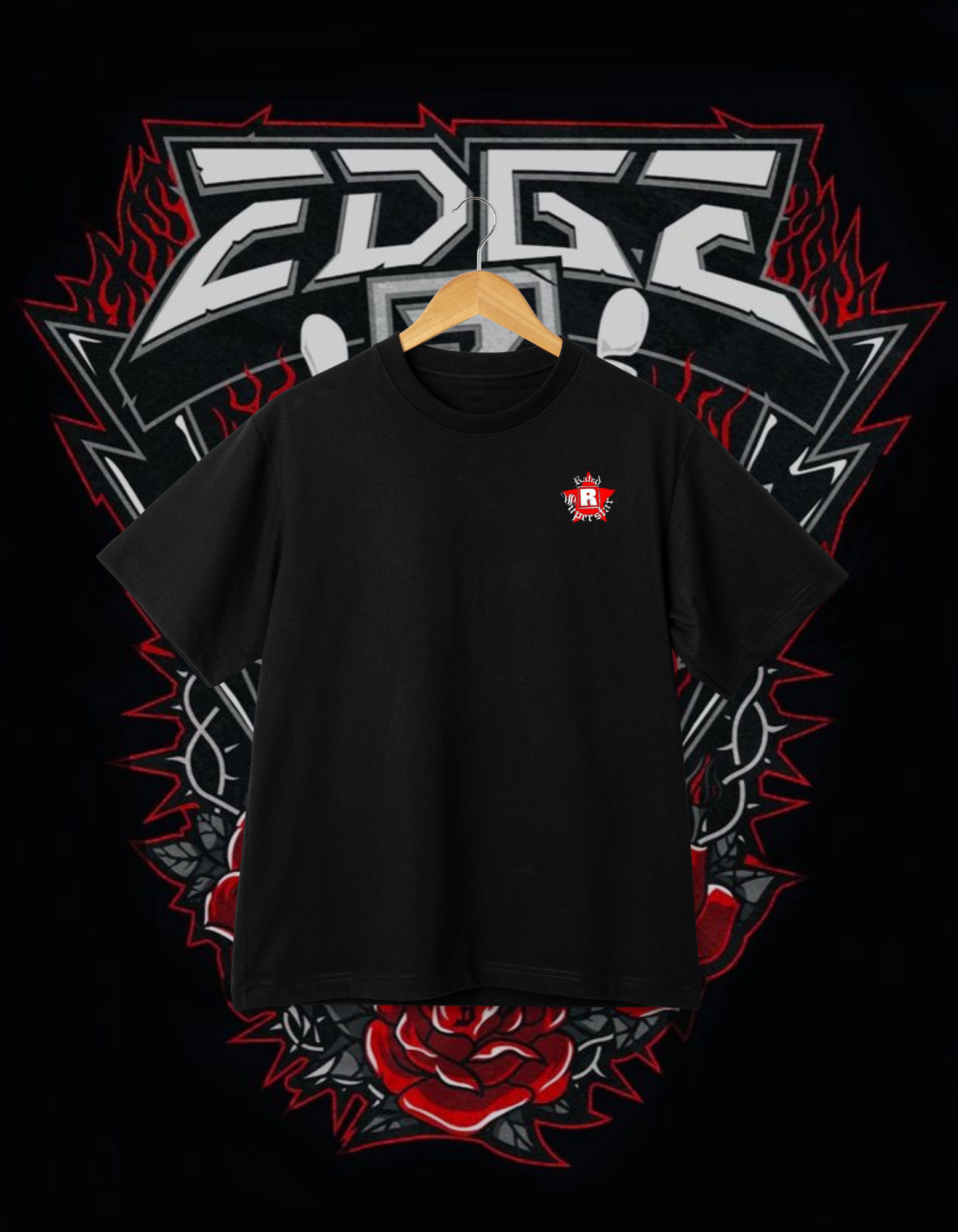 Edge "Rated R Superstar" Skull Hand & Roses Black Wrestling T-Shirt
