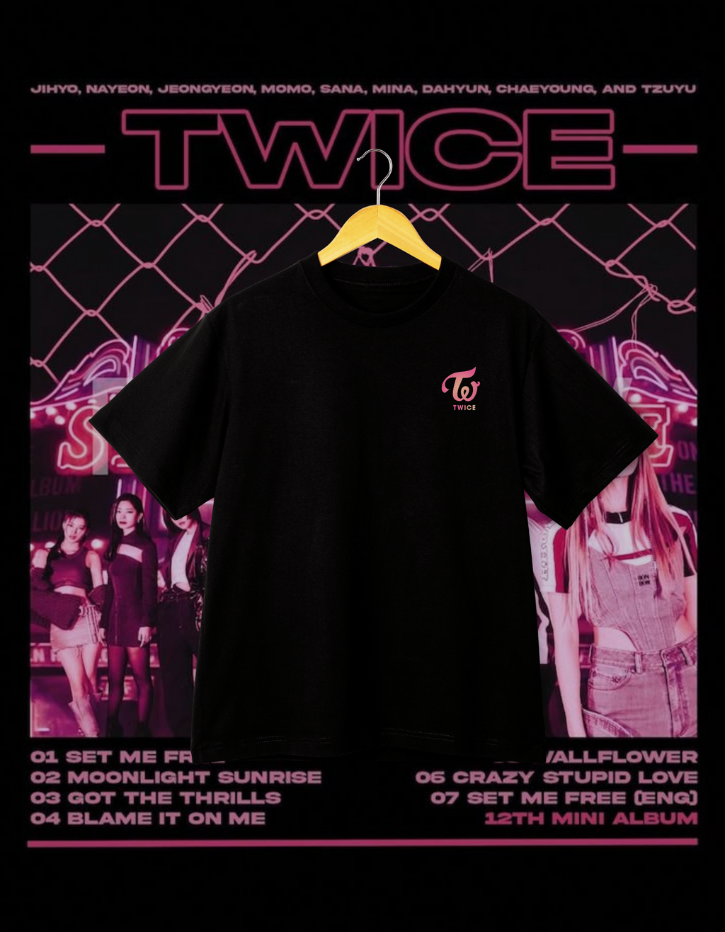 TWICE Set Me Free Album Black Back Print T-Shirt K-Pop Merch