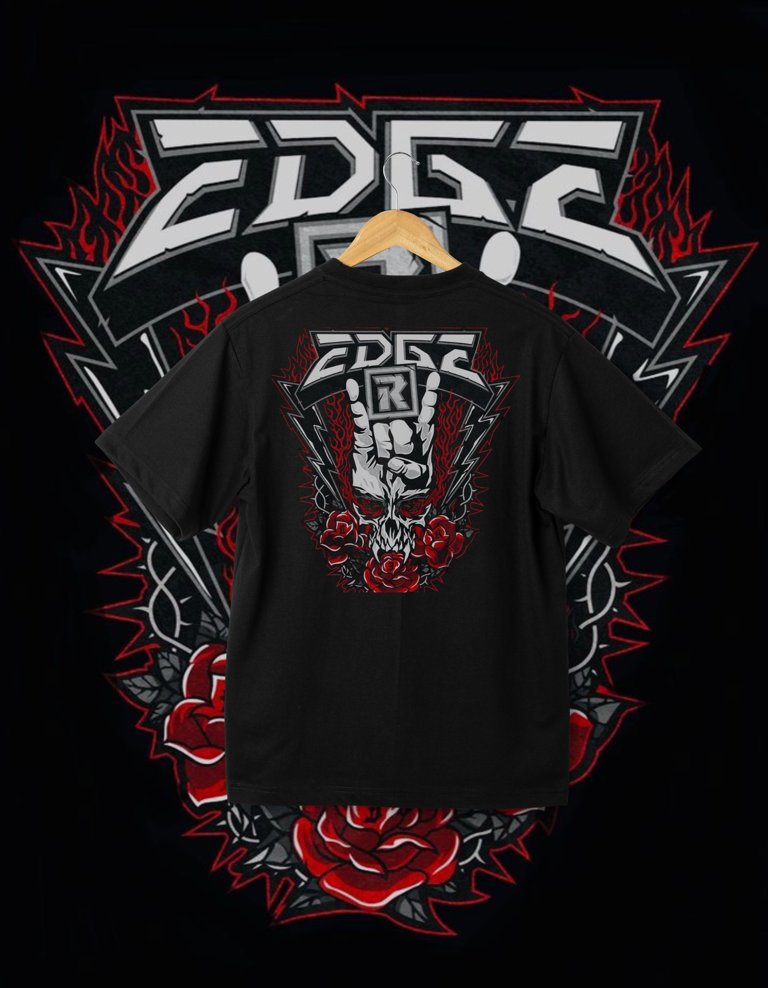 Edge "Rated R Superstar" Skull Hand & Roses Black Wrestling T-Shirt