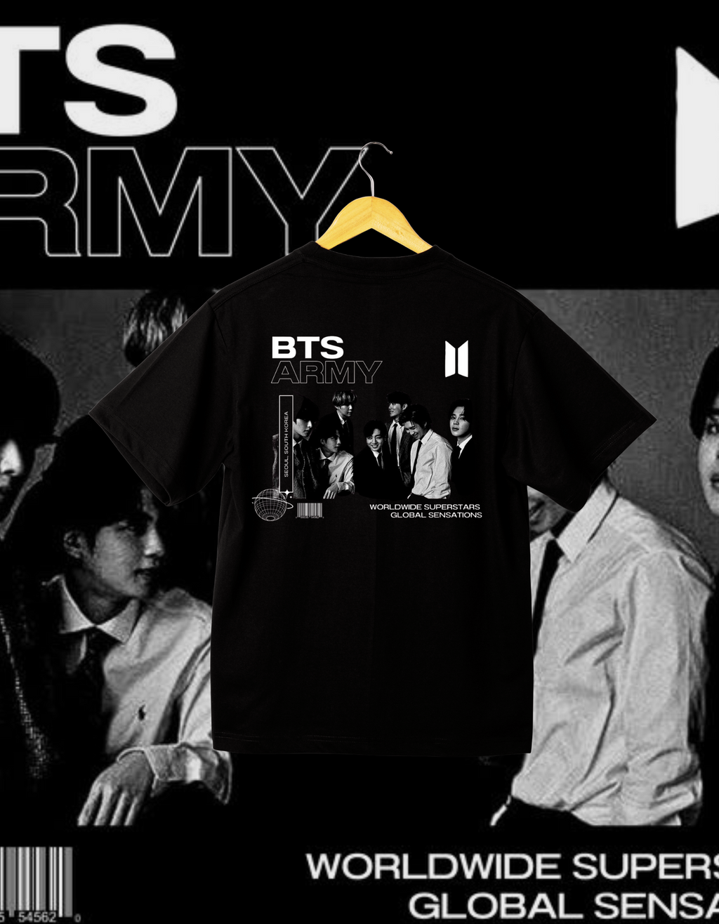 BTS ARMY Worldwide Superstars Black Back Print T-Shirt