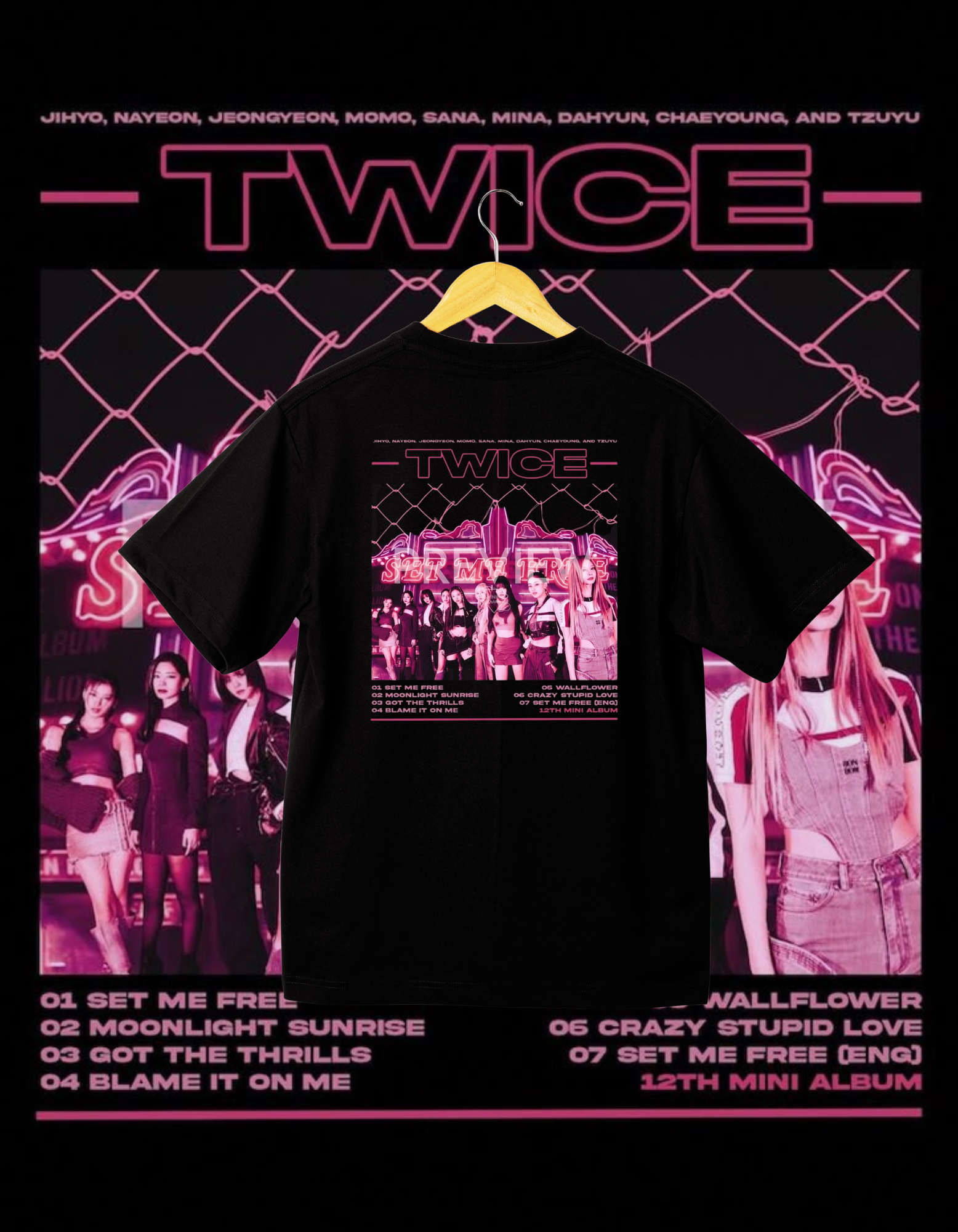 TWICE Set Me Free Album Black Back Print T-Shirt K-Pop Merch