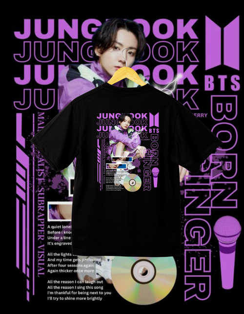 BTS Jungkook Purple Solo CD Black Back Print T-Shirt