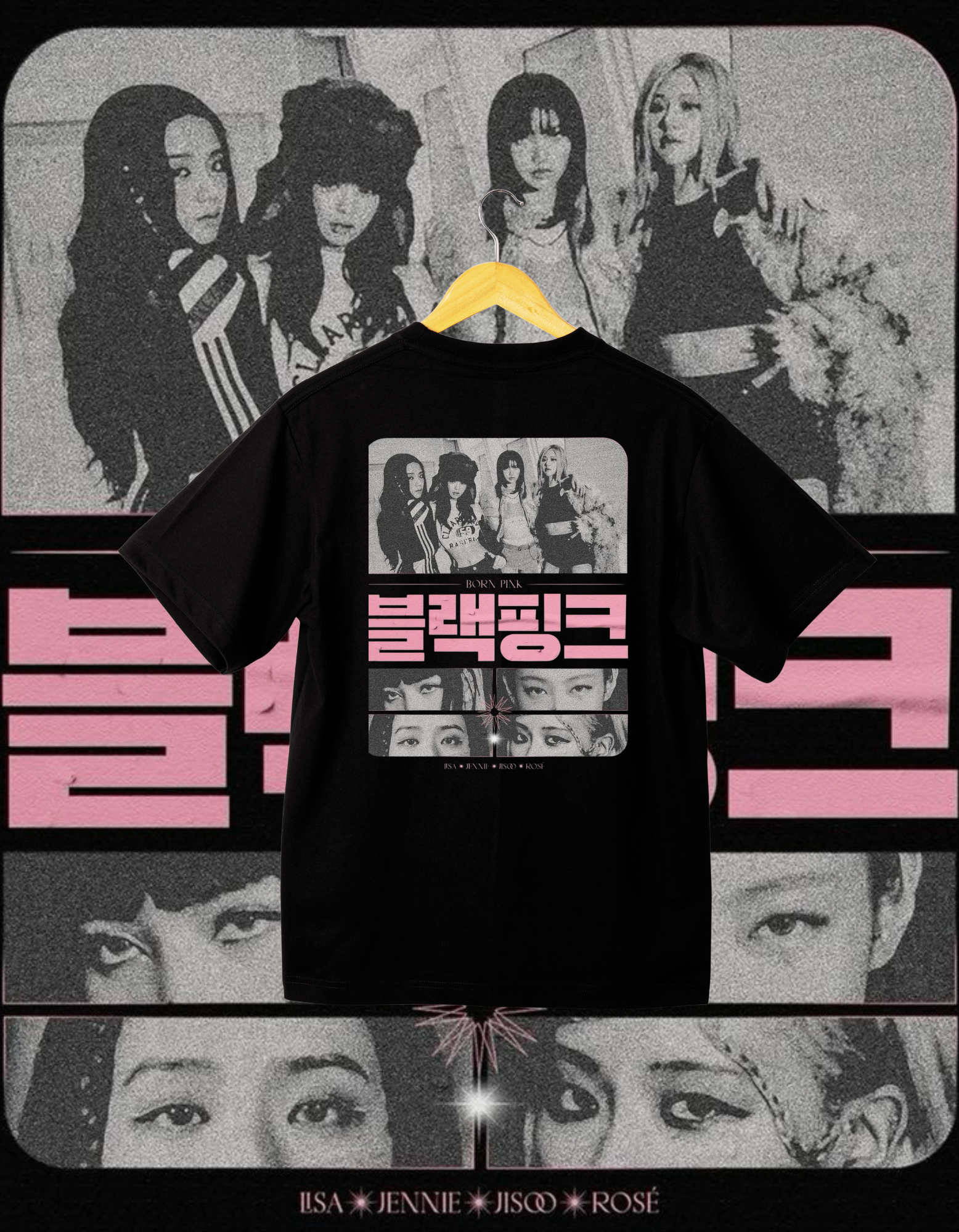 BLACKPINK Retro Korean Black & White Back Print T-Shirt