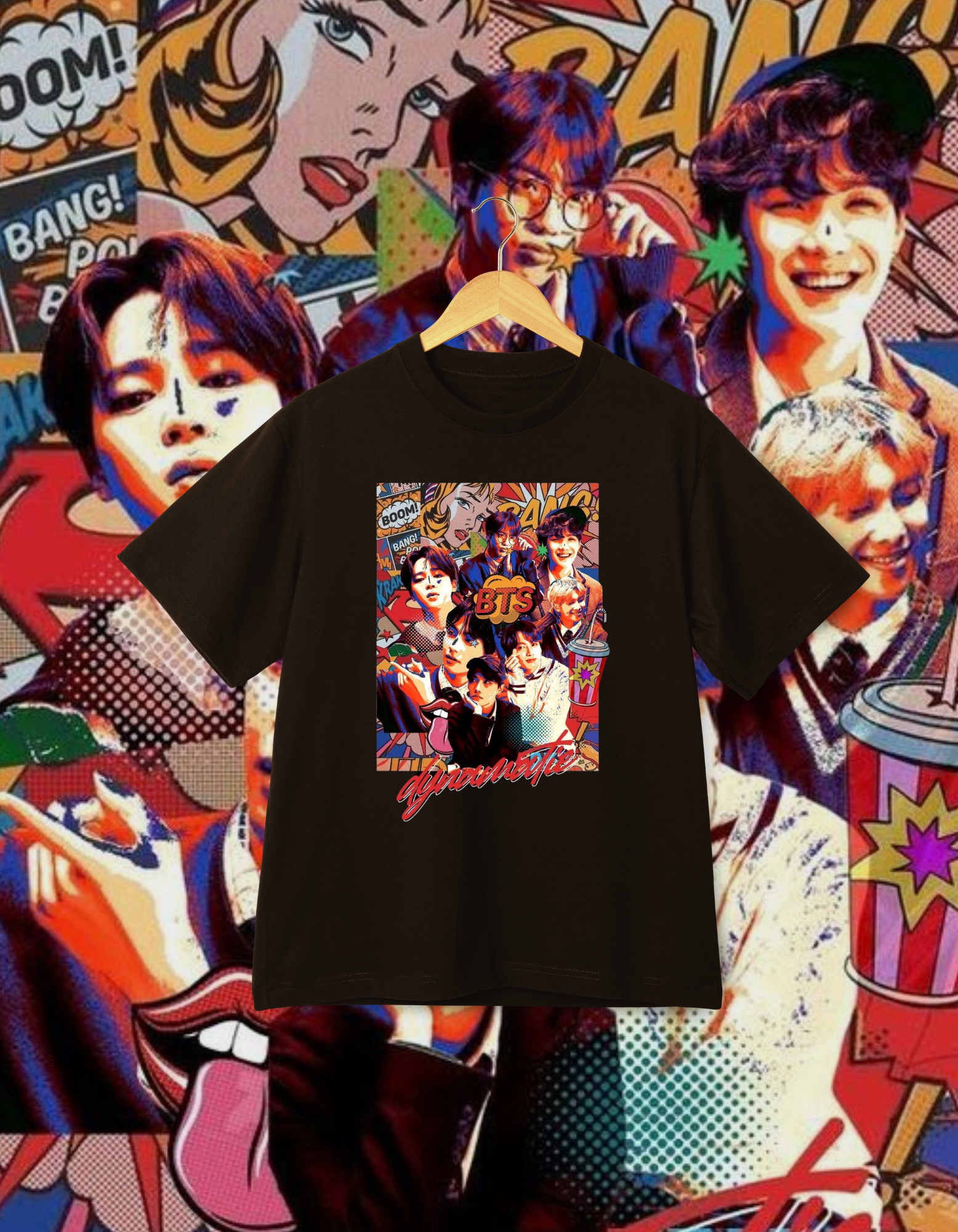 BTS Pop Art Comic Collage Black T-Shirt Retro Merch