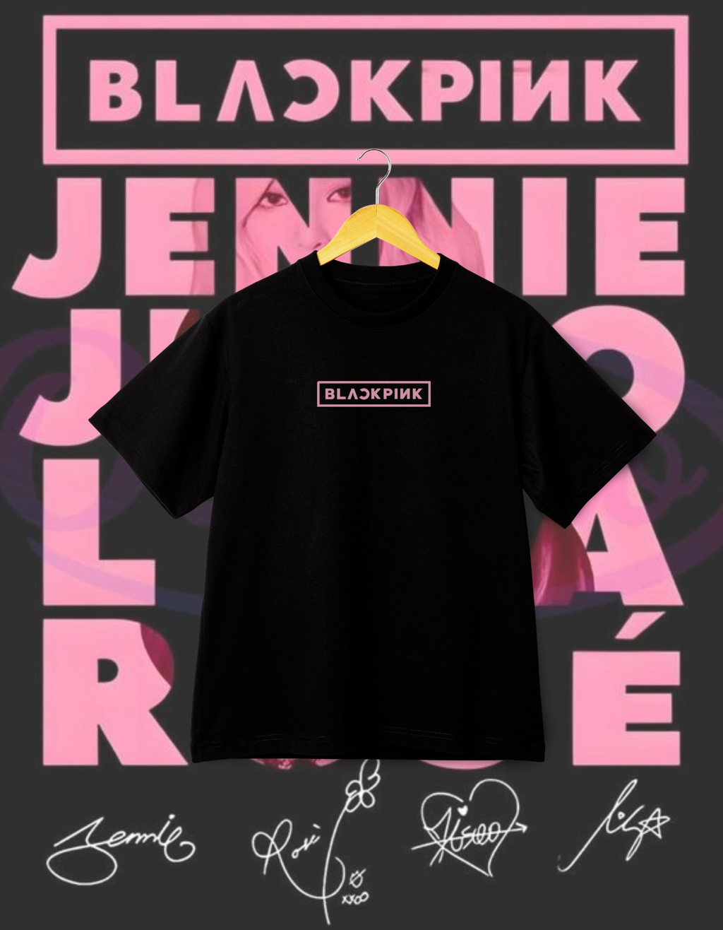 BLACKPINK Member Names & Signatures Black T-Shirt BLINK Merch